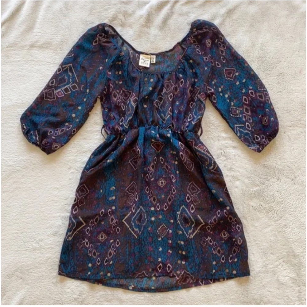 🪞 NEW free people long sleeve printed peasant dress in blue multi color